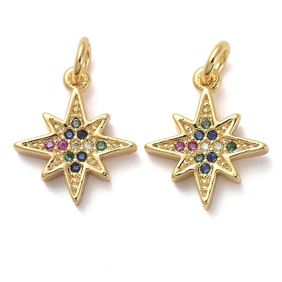 Латунные микро-паве красочные кубические циркониевые подвески, с прыжковых колец, звезда