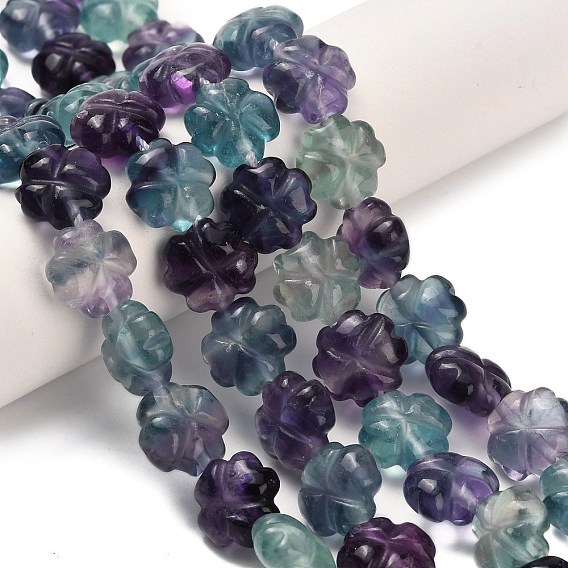 Нити резных бусин из натурального флюорита, клевер