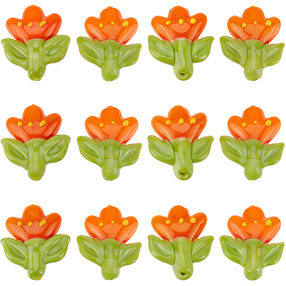 12 бусины лэмпворк ручной работы, тюльпан