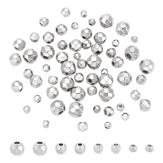 60 шт 4 стили 304 бусины из нержавеющей стали, круглые, алмазная огранка