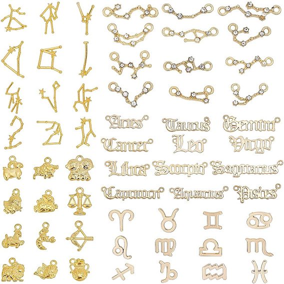 4 Sets 4 Style Alloy Pendants and 12Pcs 12 Style Alloy Links Connectors,12 Constellations