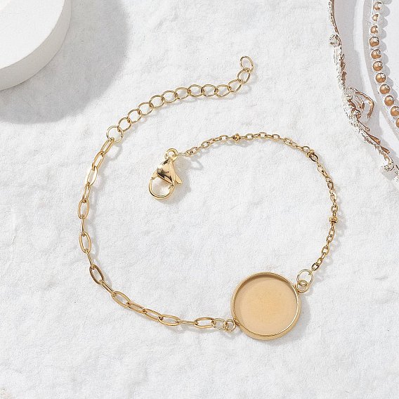 304 изготовление браслета-скрепки из нержавеющей стали, с плоскими круглыми 304 кабошонами из нержавеющей стали