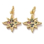 Латунные микро-паве красочные кубические циркониевые подвески, с прыжковых колец, звезда