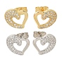Серьги-гвоздики с прозрачным паве из латуни с кубическим цирконием, полые сердца, слева и справа