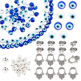 Pandahall elite diy mauvais œil perles fabrication kit de recherche, y compris perles rondes au chalumeau, perles en alliage et cadre de perle
