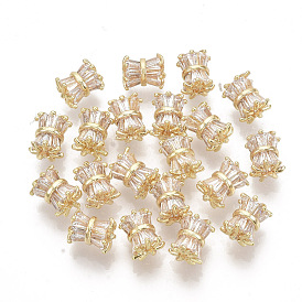Brass Micro Pave Cubic Zirconia Beads, Real 18K Gold Plated