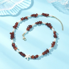 Женские бусины с натуральным гранатом, каплевидной и искусственной жемчужиной из АБС-пластика и белой морской звездой из искусственной бирюзы