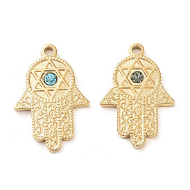 304 Stainless Steel Pendants, with Glass Rhinestone, Real 14K Gold Plated, Hamsa Hand with Star of David Charms