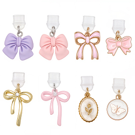 8шт пластиковые мобильные пылезащитные заглушки, с подвесками из эмалевого сплава с бантом и смоляными подвесками