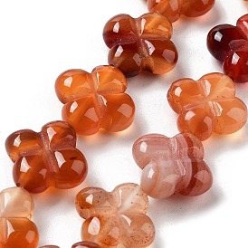 Chapelets de perles rouges agate naturel, Flower 4 pétales