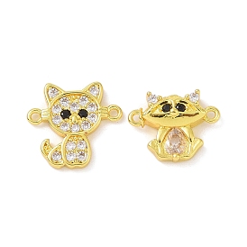 Real 18K Gold Plated Brass Pave Clear Cubic Zirconia Connector Charms, Cat Shape/Fox Links
