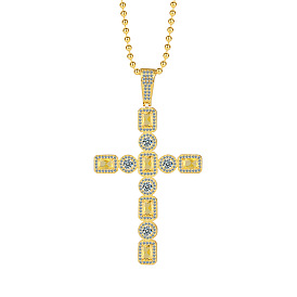 Chic Minimalist Cross Pendant Necklace with Sparkling Zirconia for Sweater Dress