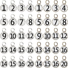 2набор стеклянных подвесок, с задней частью из цинкового сплава и железными кольцами, половина раунда с номером 1~20