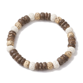 Natural Lava Rock & Wood Beads Bracelets, Stretch Bracelets