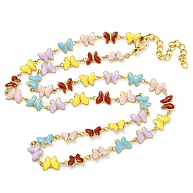 304 Stainless Steel Colorful Enamel Butterfly Link Chain Necklaces