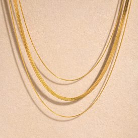 Stainless Steel 3 Layer Necklaces, Herringbone Chains