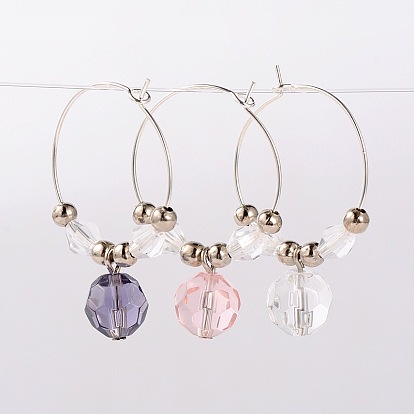 Стеклянные бусы стеклянные винные прелести, с акриловыми шариками, железа бусы и латунные серьги обруча, платина, 38 мм , штифт: 0.7 мм