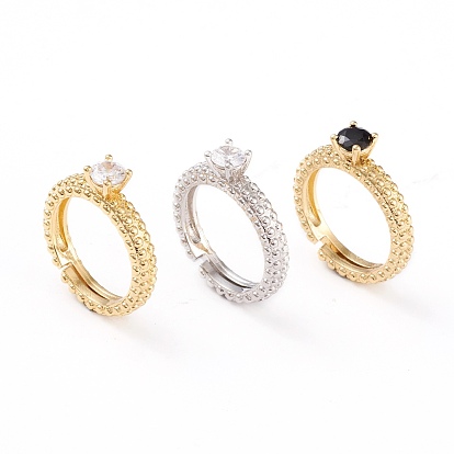 Adjustable Brass Micro Pave Cubic Zirconia Finger Rings, Solitaire Rings, Long-Lasting Plated