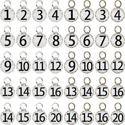 2набор стеклянных подвесок, с задней частью из цинкового сплава и железными кольцами, половина раунда с номером 1~20