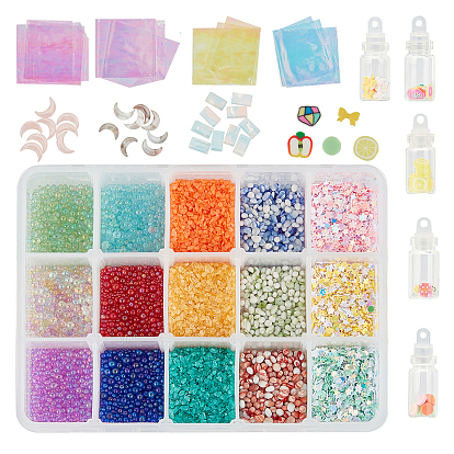 Decoraciones de uñas, incluyendo perlas de vidrio, lentejuelas brillantes, cabujones de resina y arcilla polimérica hecha a mano, relleno de material de resina epoxi de cristal diy