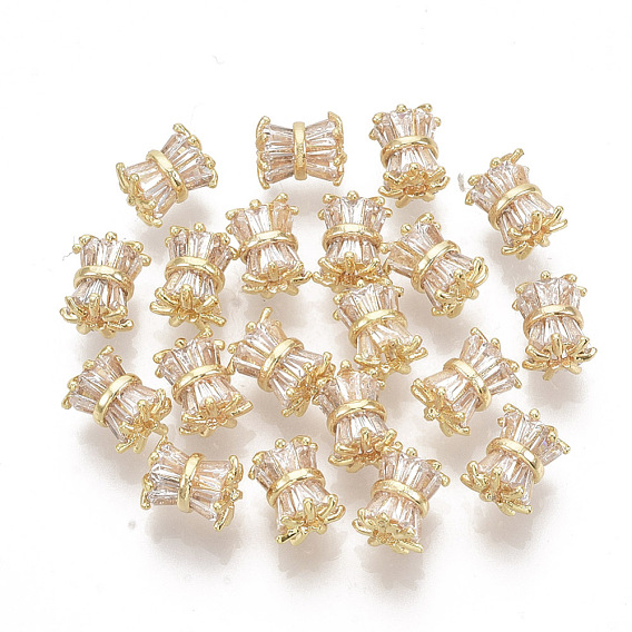 Brass Micro Pave Cubic Zirconia Beads, Real 18K Gold Plated