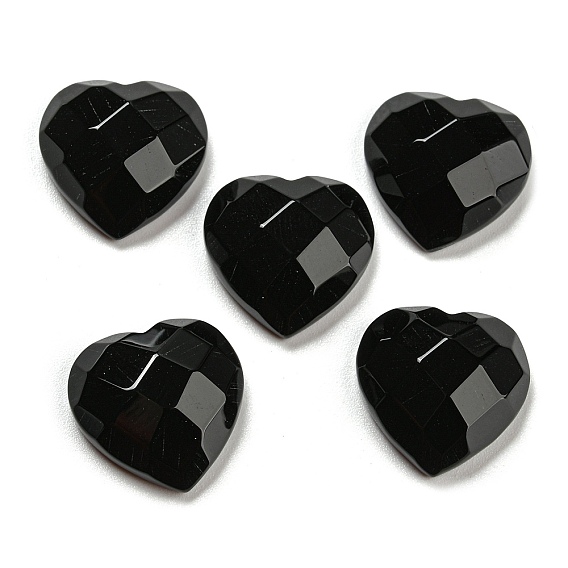 Natural Black Onyx Cabochons, Dyed & Heated, Faceted, Heart