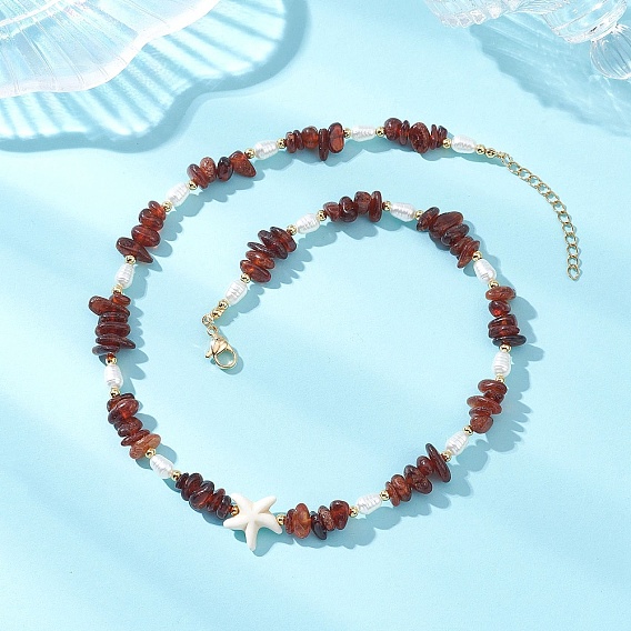 Женские бусины с натуральным гранатом, каплевидной и искусственной жемчужиной из АБС-пластика и белой морской звездой из искусственной бирюзы