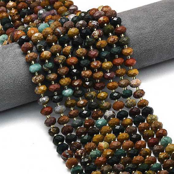 Океан Природный яшмы бисер нитей, граненые, рондель, с бисером