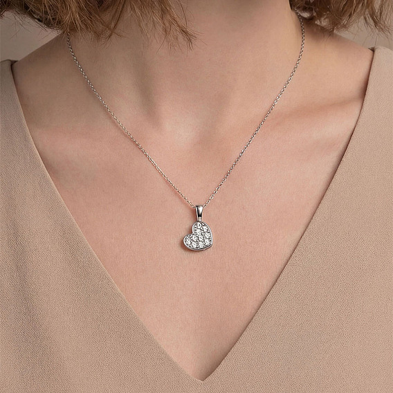925 Sterling Silver Full Paved 0.22CT Crystal Moissanite Heart Pendant Necklaces for Women
