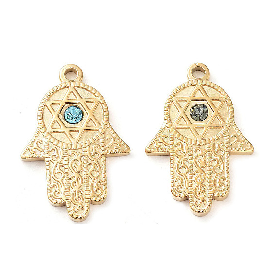 304 подвески из нержавеющей стали, со стеклянными стразами, реальный 14 k позолоченный, Рука Хамса со звездой Давида Чармс