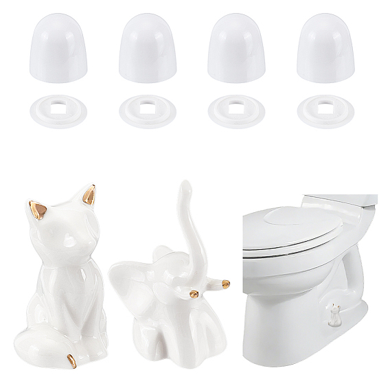 Круглые пластиковые накладные заглушки для болтов унитаза с дополнительными шайбами и керамическими декоративными элементами., ванные принадлежности, цветочный белый