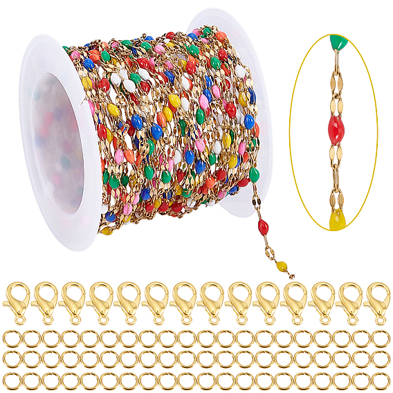 316L Surgical Stainless Steel Enamel Dapped Chains, Soldered, Oval, with Spool