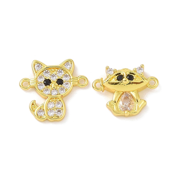 Подвески-коннекторы из настоящей позолоченной латуни 18k, прозрачный кубический цирконий, без кадмия, без никеля и без свинца, Ссылки в форме кошки/лисы