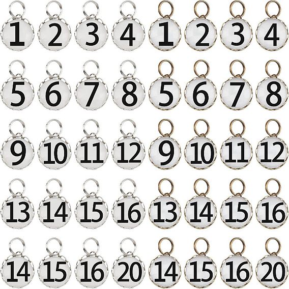 2набор стеклянных подвесок, с задней частью из цинкового сплава и железными кольцами, половина раунда с номером 1~20