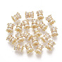 Brass Micro Pave Cubic Zirconia Beads, Real 18K Gold Plated
