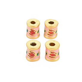 Rack Plating Alloy Enamel Beads, Long-Lasting Plated, Matte Style, Cadmium Free & Nickel Free & Lead Free, Column with Flower