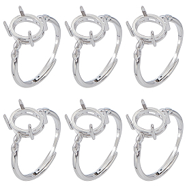 6шт. регулируемые настройки для колец-солитеров из латуни, настройки зубчатого кольца, овальные