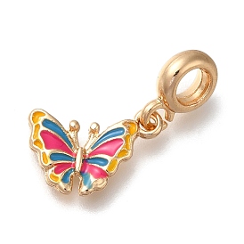 Rack Plating Alloy Colorful Enamel European Dangle Charms, Butterfly Large Hole Charms