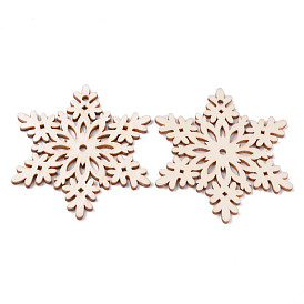 Undyed Natural Wooden Big Pendants, Laser Cut, Snowflake