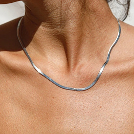 Punk 3mm Flat Blade Clavicle Chain Stainless Steel Snake Chain Necklace