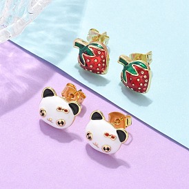 Серьги-гвоздики из латуни и эмали для женщин, реальный 18 k позолоченный