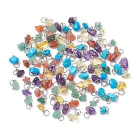 Подвески из натурального зеленого авантюрина/сердолика/аметиста/магнезита/розового кварца, с 304 кольцами из нержавеющей стали, цвет нержавеющей стали