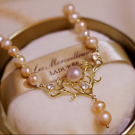 Латунные прозрачные кубические цирконии ожерелья с подвесками в виде оленей, естественный пресноводный жемчуг бисера ожерелья, золотые