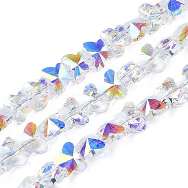 Electroplate Transparent Glass Beads Strands, AB Color Plated, Faceted, Butterfly