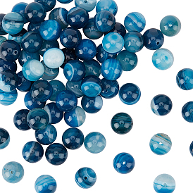 Natural Striped Agate/Banded Agate Beads Strands, Dyed, Round