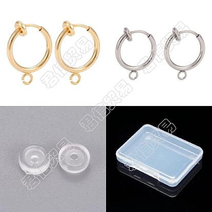12 piezas 2 color 316 pendientes de aro con clip de acero inoxidable quirúrgico, con fornitura de resorte de latón y presilla, para los oídos no perforado, con 12 almohadillas de silicona cómodas