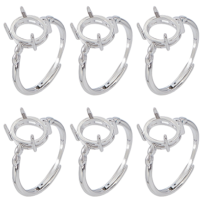 6шт. регулируемые настройки для колец-солитеров из латуни, настройки зубчатого кольца, овальные