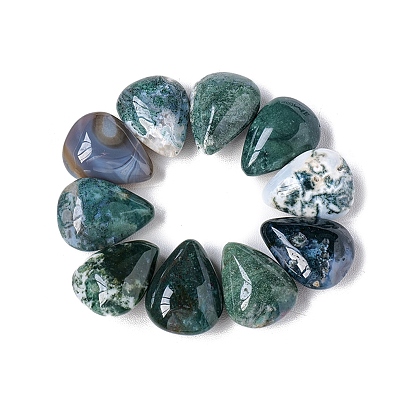 Natural Moss Agate Teardrop Figurines Statues for Home Office Desktop Decoration