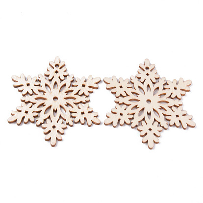 Undyed Natural Wooden Big Pendants, Laser Cut, Snowflake