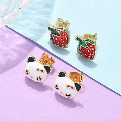 Серьги-гвоздики из латуни и эмали для женщин, реальный 18 k позолоченный